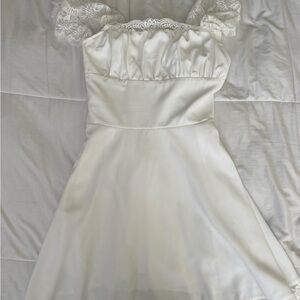 Tie Back Lace Trim White Mini Dress